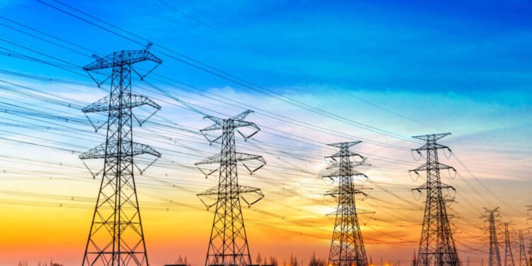 high voltage post,High voltage tower sky sunset background