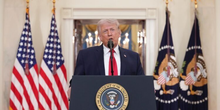 US President Donald J. Trump delivers a nationwide address on Iran